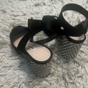 Pre-owned authentic Miumiu crystal embellished satin sandals